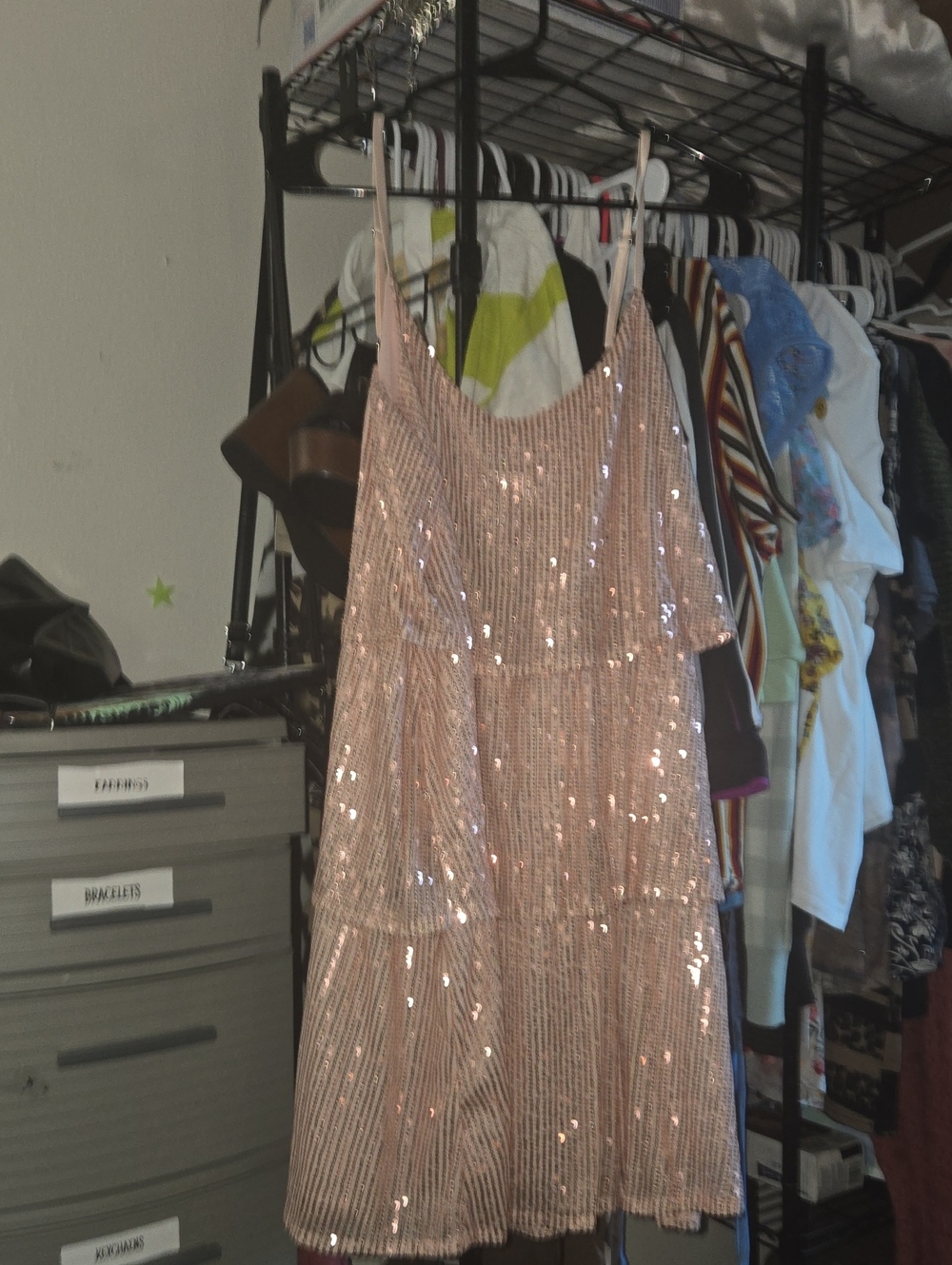 Fashion Nova Rose Gold Sequin Tiered Mini Dress